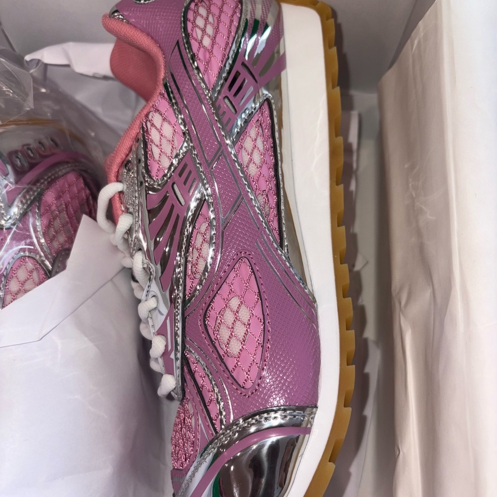 Bottega Veneta Pink and Silver Sneakers with Retro Design